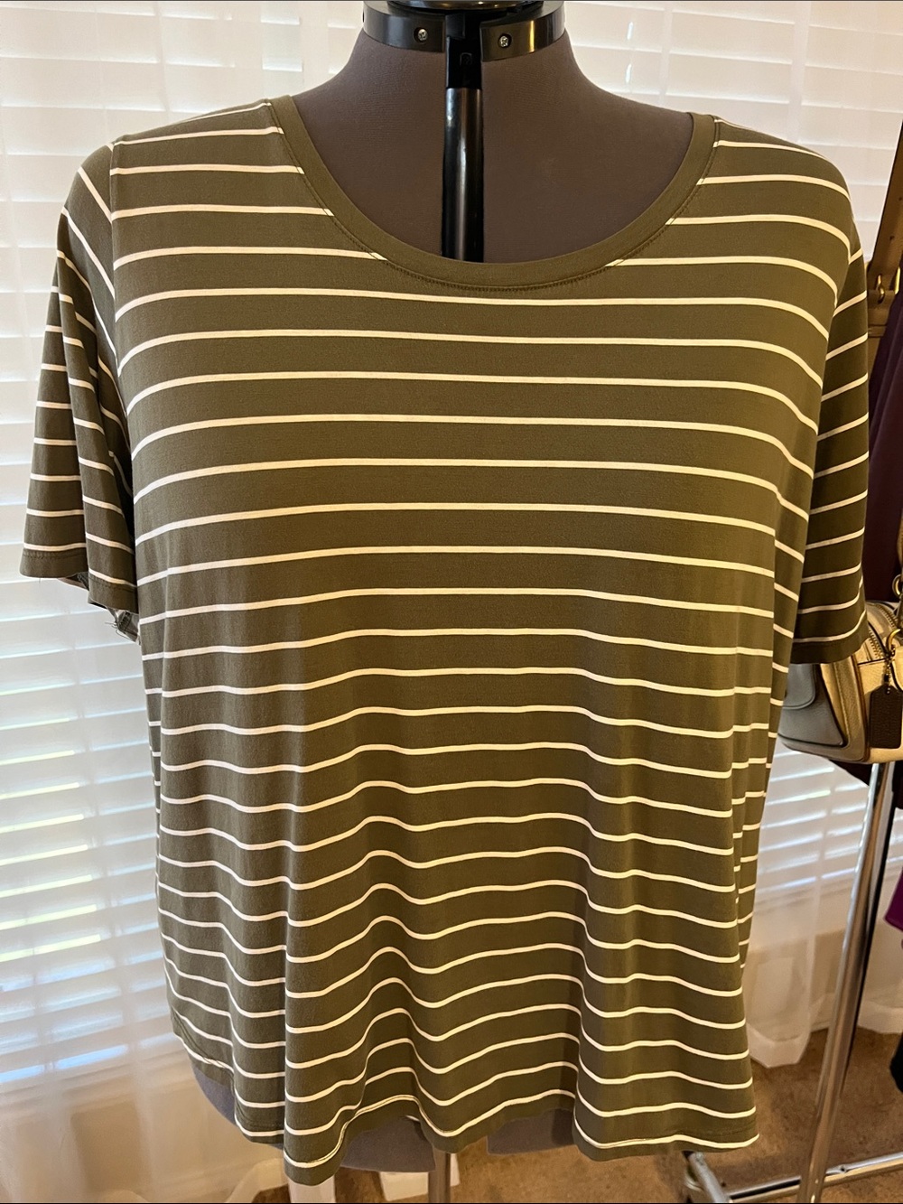Lands End 100% Cotton Olive Striped Tee 3x 24 26